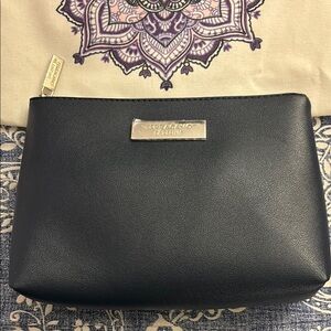 Salvatore Ferragamo Black Cosmetic Bag with Silver Accents + Draw String Pouch